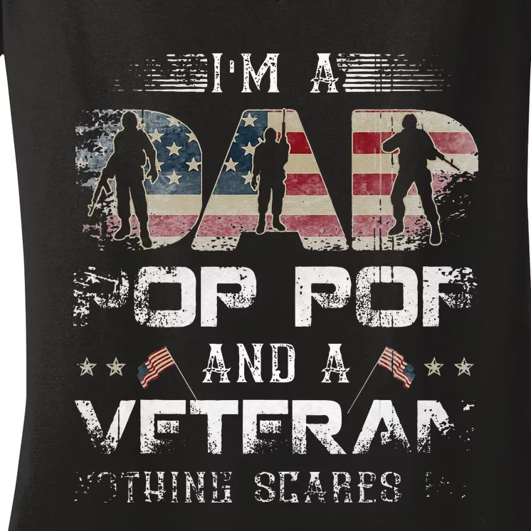 Pop Pop Veteran Fathers Day Gift From Daughter Wife For Dad Women's V-Neck T-Shirt