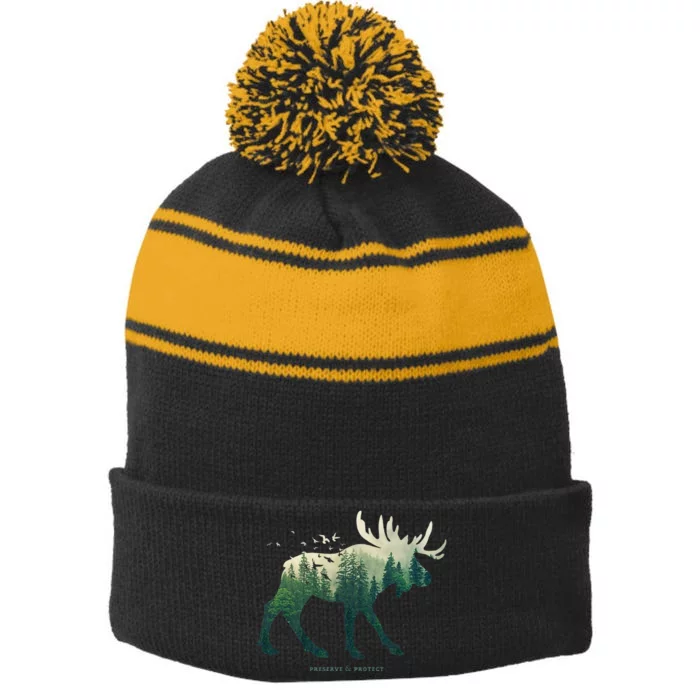 Preserve & Protect Vintage National Park Moose Stripe Pom Pom Beanie