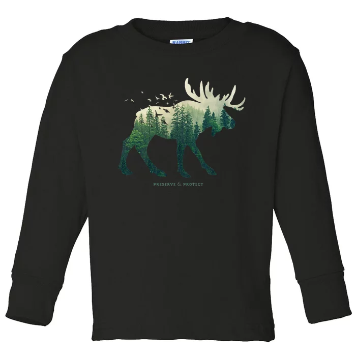 Preserve & Protect Vintage National Park Moose Toddler Long Sleeve Shirt