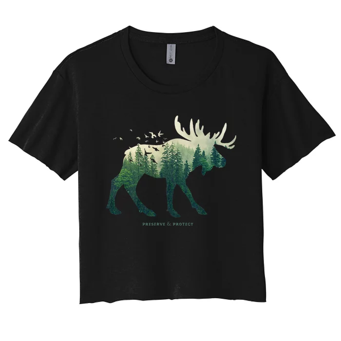 Preserve & Protect Vintage National Park Moose Women's Crop Top Tee