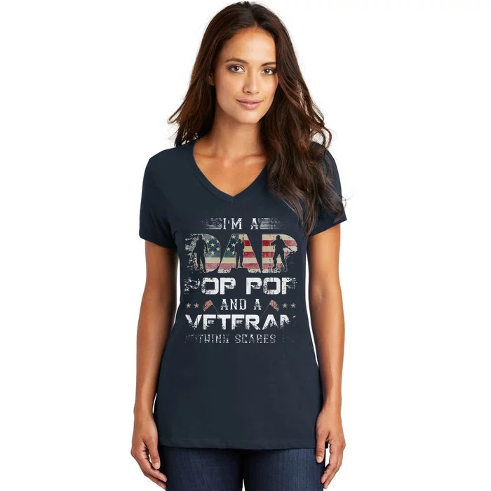 Pop Pop Veteran Fathers Day Gift From Daughter Wife For Dad Women's V-Neck T-Shirt