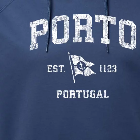 Porto Portugal Vintage Nautical Boat Anchor Flag Sports Great Gift Performance Fleece Hoodie