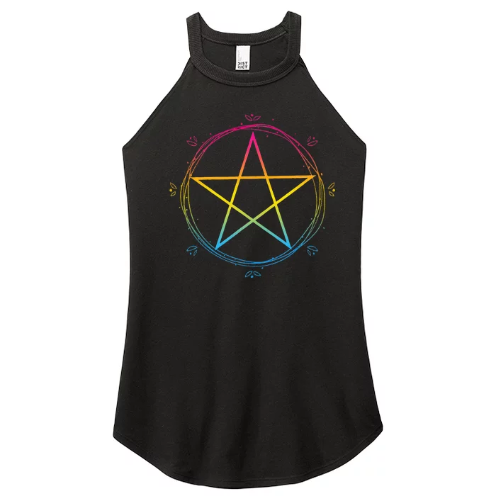 Pansexual Pentagram Wiccan Pagan Pan Pride Flag Boho Floral Women’s Perfect Tri Rocker Tank