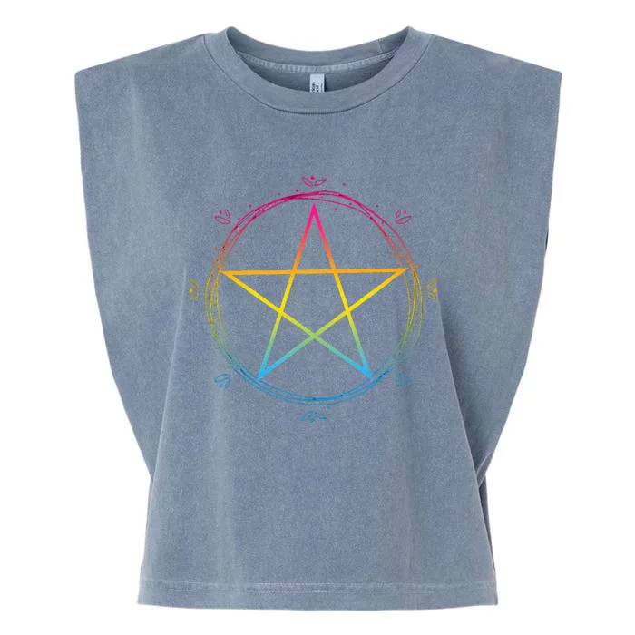 Pansexual Pentagram Wiccan Pagan Pan Pride Flag Boho Floral Garment-Dyed Women's Muscle Tee