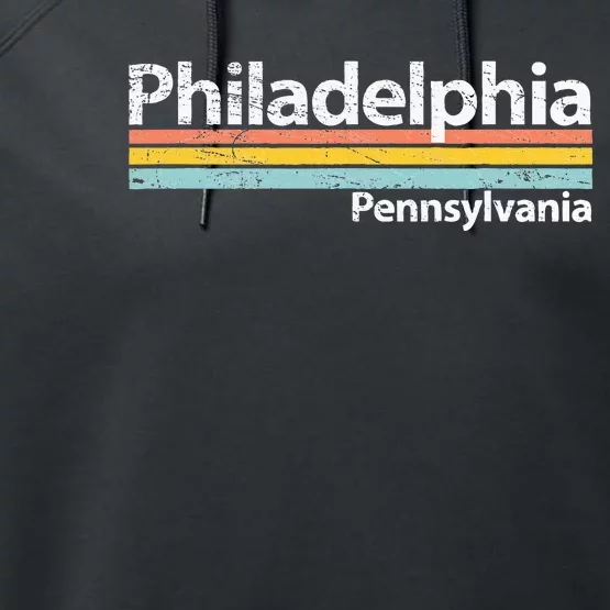 Philadelphia Pennsylvania Worn Design Retro Stripes Performance Fleece Hoodie