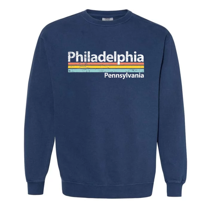 Philadelphia Pennsylvania Worn Design Retro Stripes Garment-Dyed Sweatshirt