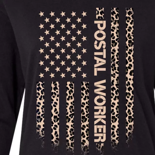 Patriotic Postal Worker American Flag Leopard Print Usa Gift Womens Cotton Relaxed Long Sleeve T-Shirt