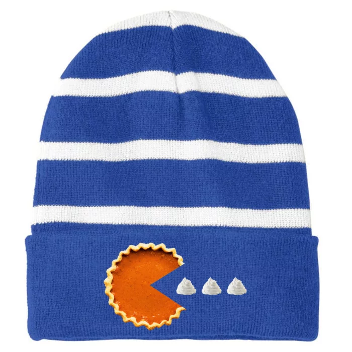 Pumpkin Pie Whipped Cream Video Game Thanksgiving Striped Beanie with Solid Band