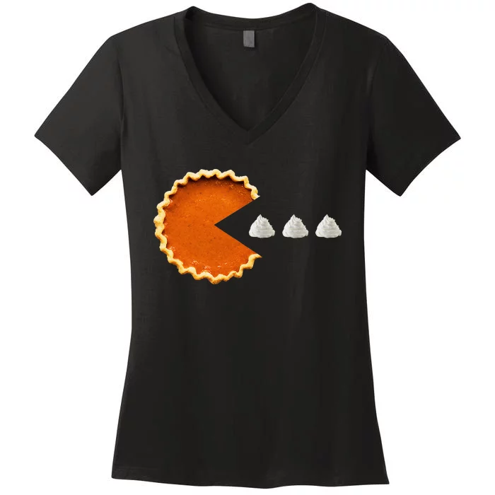 Pumpkin Pie Whipped Cream Video Game Thanksgiving Women's V-Neck T-Shirt