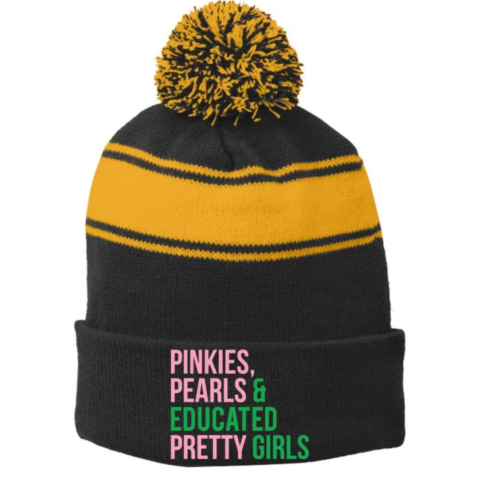 Pinkies Pearles & White House Pretty Stripe Pom Pom Beanie