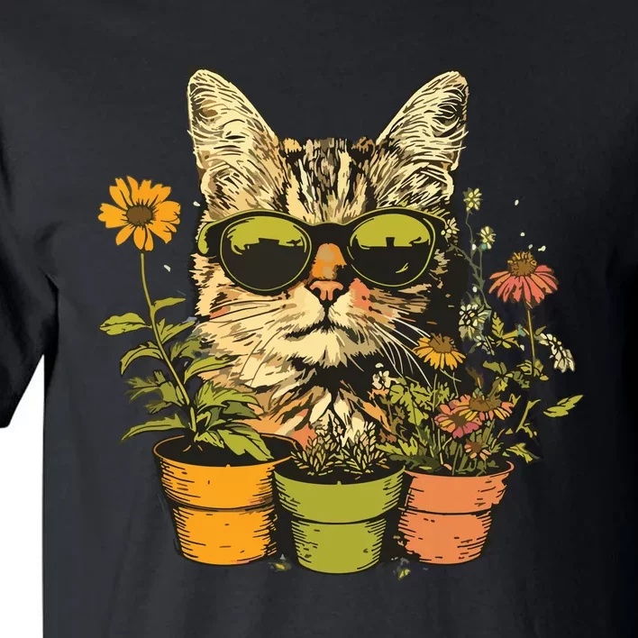 Potted Plants With Funny Cat Face For Gardening And Gardener Tall T-Shirt