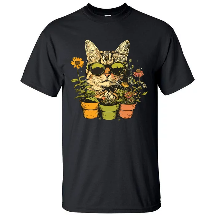 Potted Plants With Funny Cat Face For Gardening And Gardener Tall T-Shirt