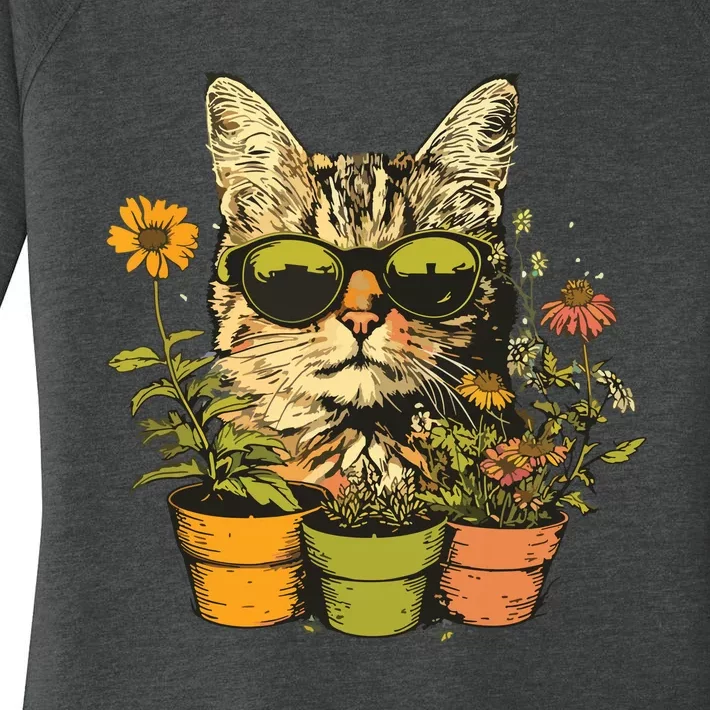 Potted Plants With Funny Cat Face For Gardening And Gardener Women's Perfect Tri Tunic Long Sleeve Shirt