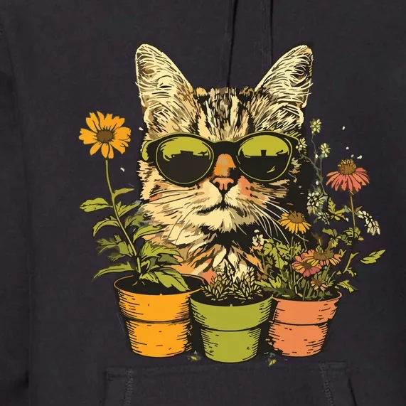 Potted Plants With Funny Cat Face For Gardening And Gardener Premium Hoodie