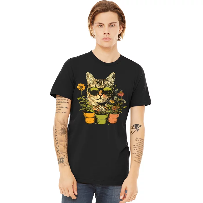 Potted Plants With Funny Cat Face For Gardening And Gardener Premium T-Shirt