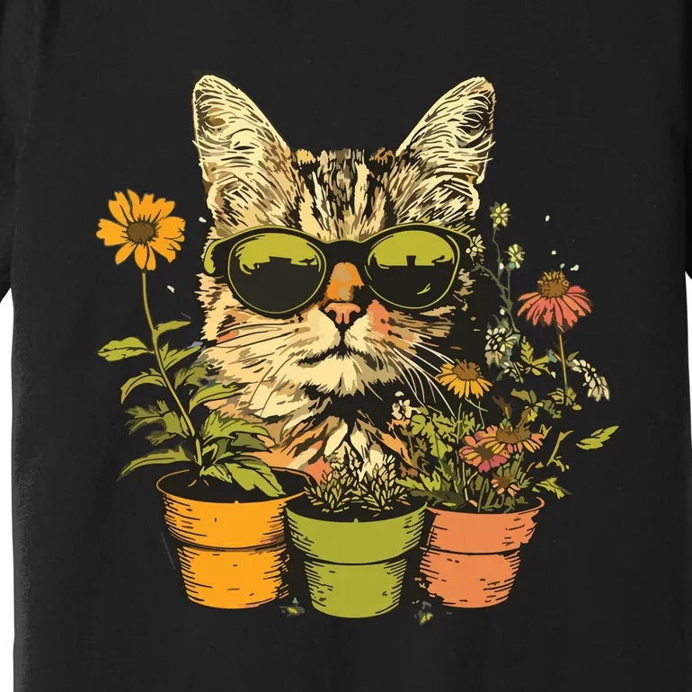 Potted Plants With Funny Cat Face For Gardening And Gardener Premium T-Shirt