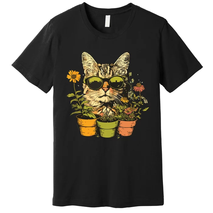 Potted Plants With Funny Cat Face For Gardening And Gardener Premium T-Shirt