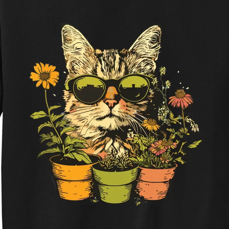 Potted Plants With Funny Cat Face For Gardening And Gardener Tall Sweatshirt