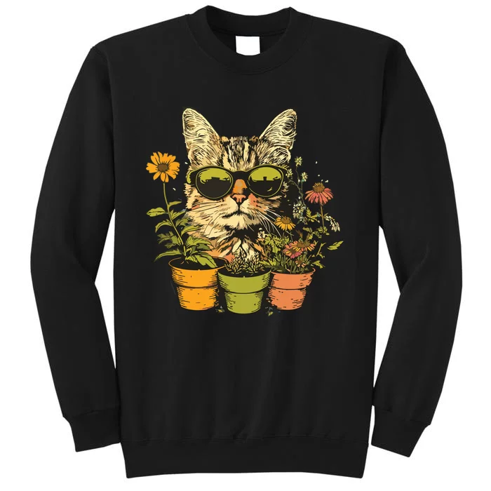 Potted Plants With Funny Cat Face For Gardening And Gardener Tall Sweatshirt