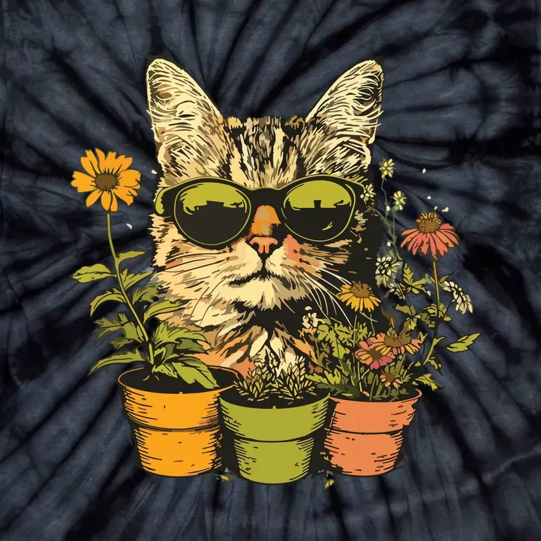 Potted Plants With Funny Cat Face For Gardening And Gardener Tie-Dye T-Shirt