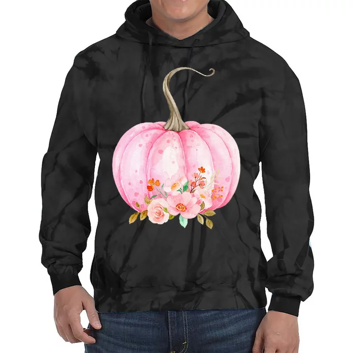 Pink Pumpkin Watercolor Pumpkin Sublimation Thanksgiving Tie Dye Hoodie