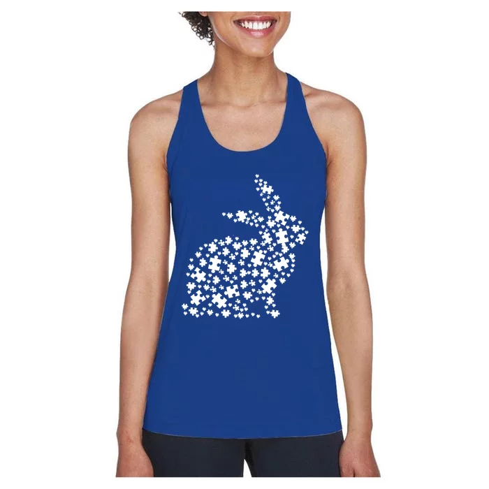 Puzzle Piece With Easter Eggs Autism Awareness Easter Funny Gift Women's Racerback Tank