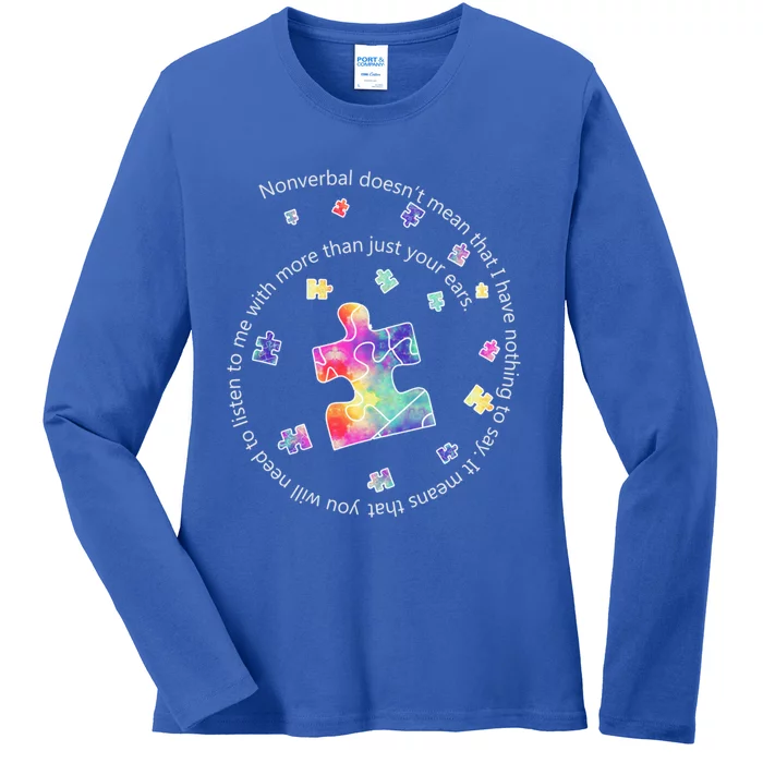 Puzzle Piece Wording Gift Autism Awareness Gift Ladies Long Sleeve Shirt