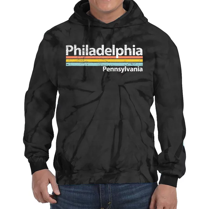 Philadelphia Pennsylvania Worn Design Retro Stripes Tie Dye Hoodie