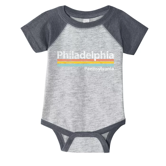 Philadelphia Pennsylvania Worn Design Retro Stripes Infant Baby Jersey Bodysuit