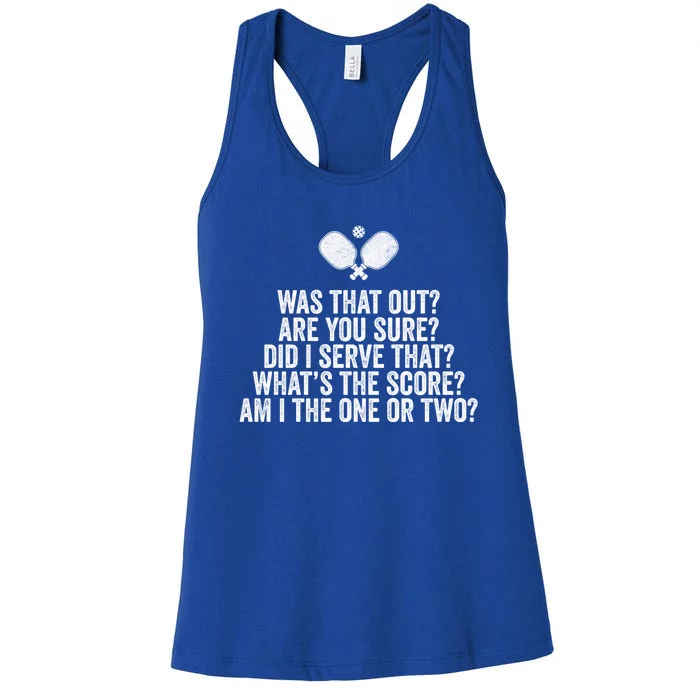 Pickleball Questions 1 Or 2 Who Served Funny Pickleball Gift Women's Racerback Tank