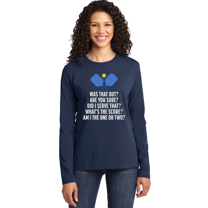 Pickleball Questions 1 Or 2 Who Served Funny Pickleball Ladies Long Sleeve Shirt