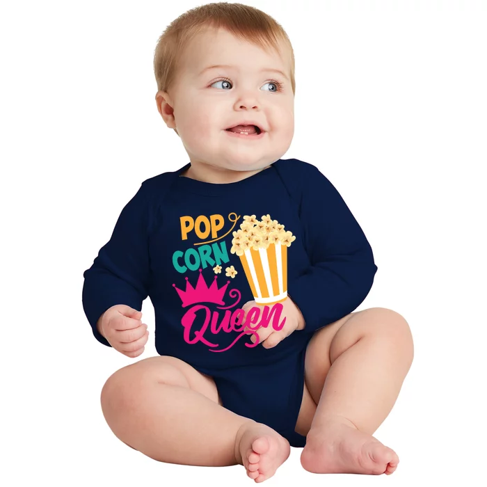 Popcorn Queen Cool Tasty Movie Snack Food Funny Gift Funny Gift Baby Long Sleeve Bodysuit