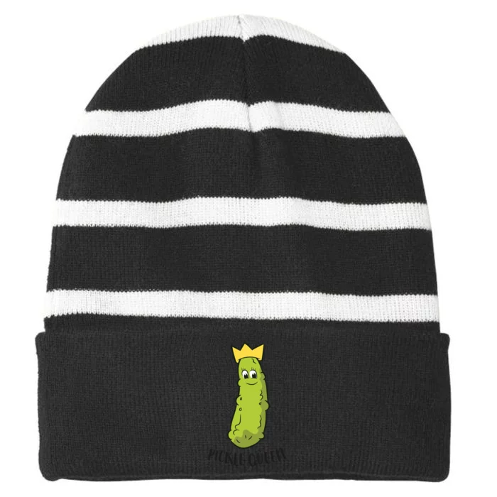 Pickle Queen Funny Cucumber Pickle Girl Striped Beanie with Solid Band