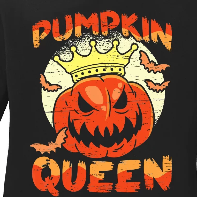 Pumpkin Queen Funny Happy Halloween Ladies Long Sleeve Shirt