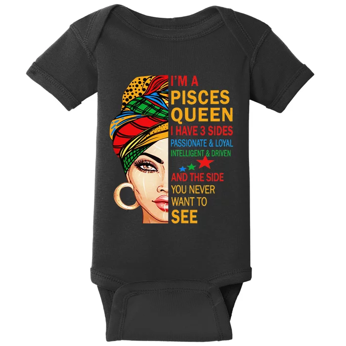 pisces queen I have 3 sides birthday gift zodiac pisces Baby Bodysuit