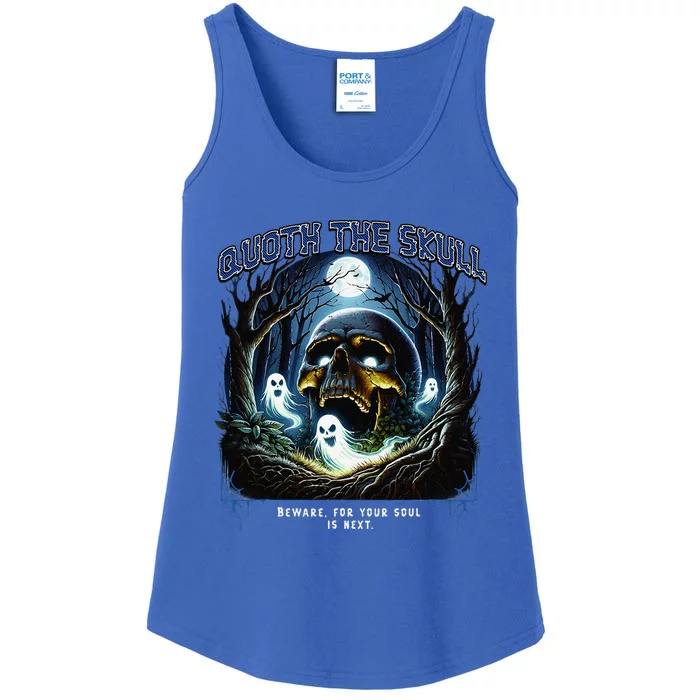 Poets Quoth The Skull Beware Halloween Ladies Essential Tank