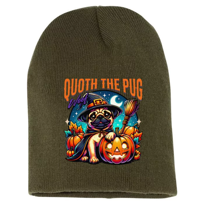 Poets Quoth The Pug Woof Halloween Dog Lovers Short Acrylic Beanie