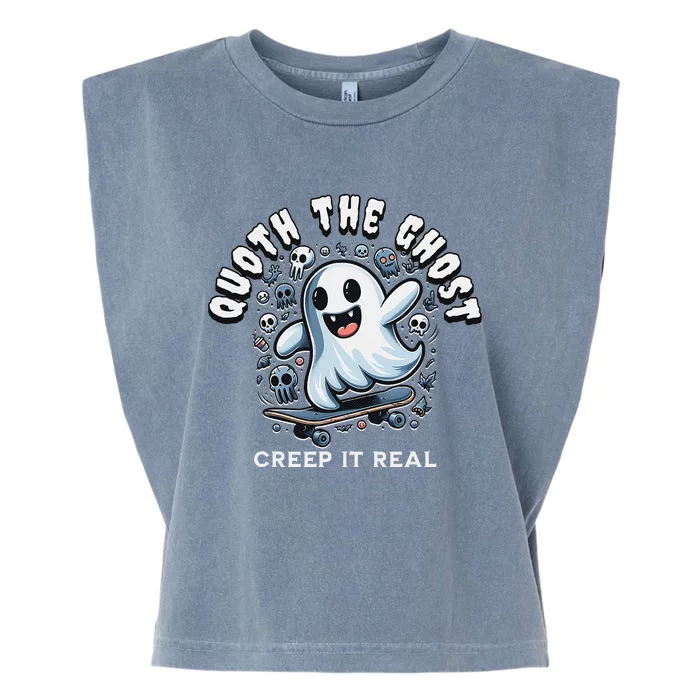 Poets Quoth The Ghost Creep It Real Halloween Garment-Dyed Women's Muscle Tee