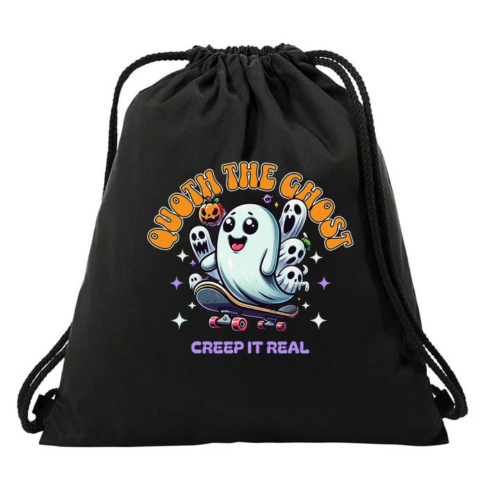 Poets Quoth The Ghost Creep It Real Halloween Drawstring Bag