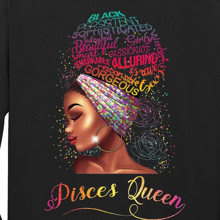 Pisces Queen Wo February March Zodiac Melanin Birthday Tall Long Sleeve T-Shirt