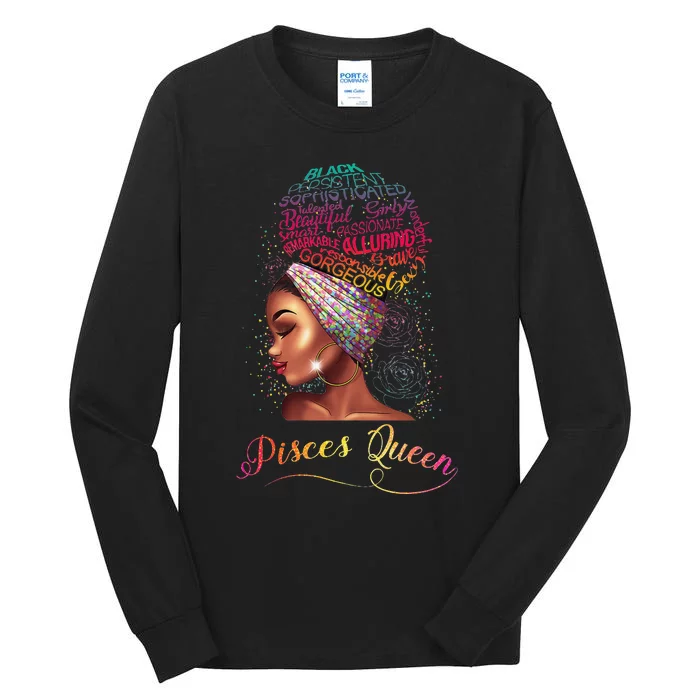 Pisces Queen Wo February March Zodiac Melanin Birthday Tall Long Sleeve T-Shirt