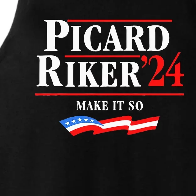 Picard Riker 2024 Make It So American Flag Funny Political Ladies Tri-Blend Wicking Tank