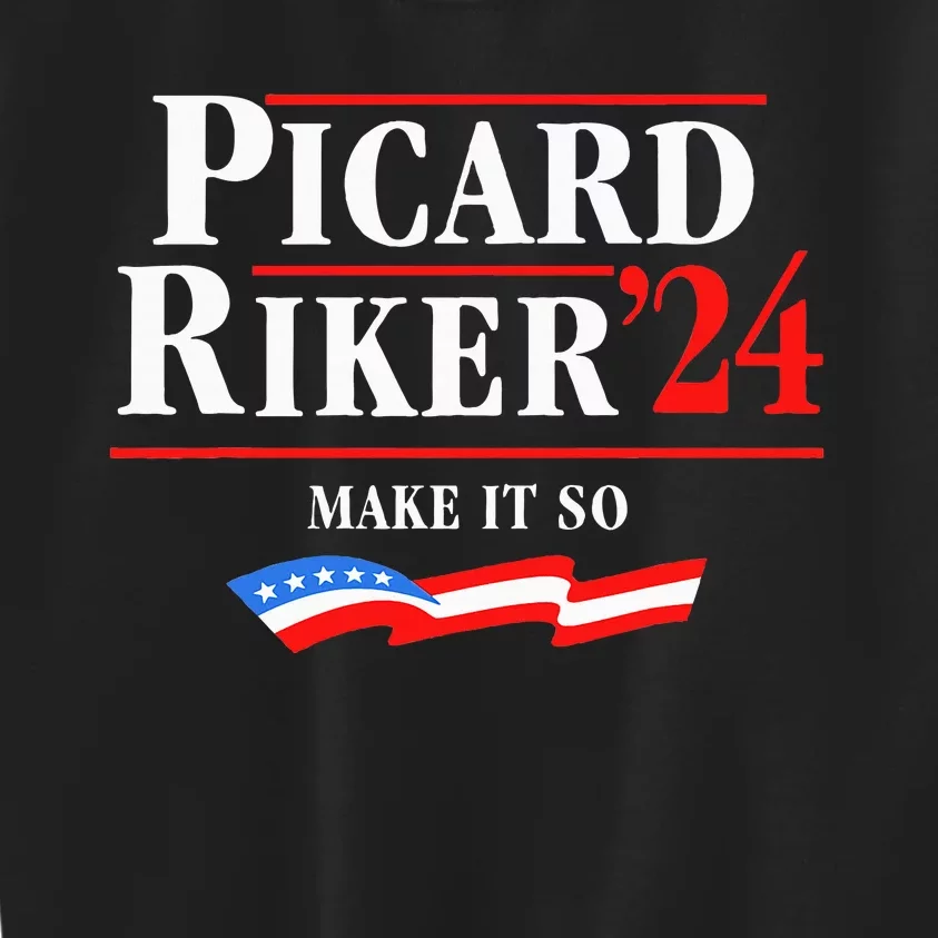 Picard Riker 2024 Make It So American Flag Funny Political Kids Sweatshirt