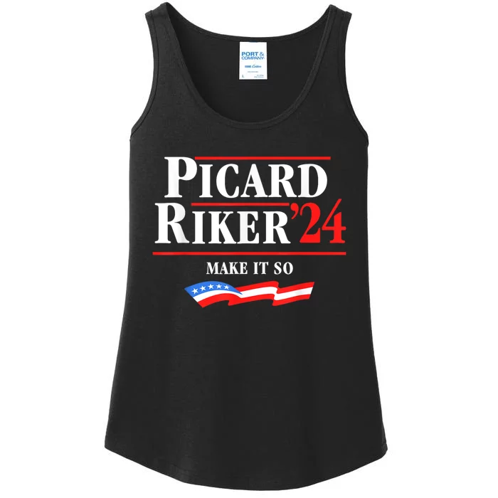 Picard Riker 2024 Make It So American Flag Funny Political Ladies Essential Tank