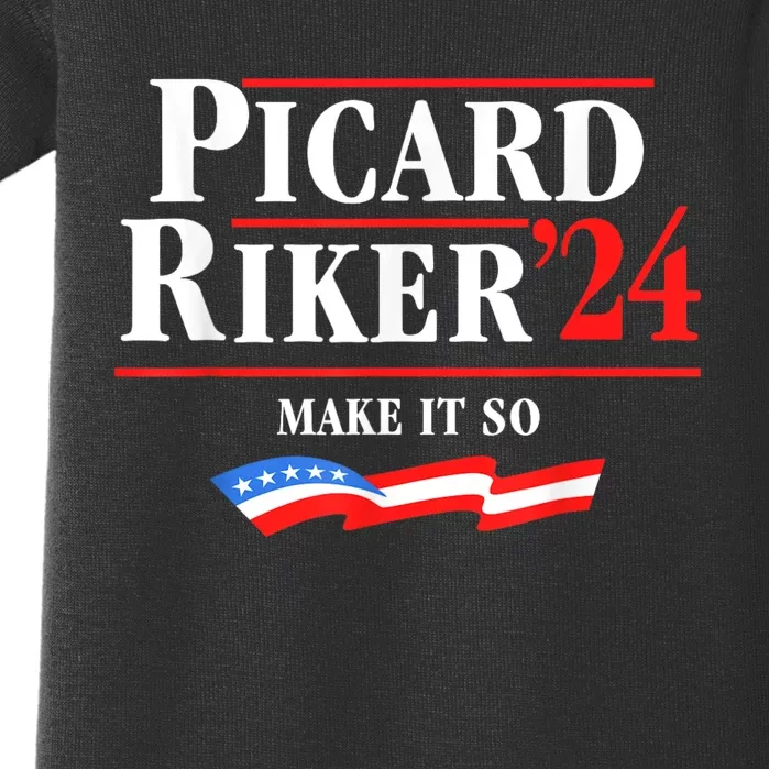 Picard Riker 2024 Make It So American Flag Funny Political Baby Bodysuit