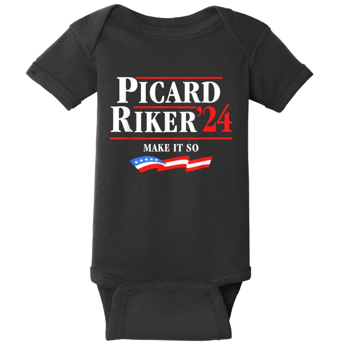 Picard Riker 2024 Make It So American Flag Funny Political Baby Bodysuit