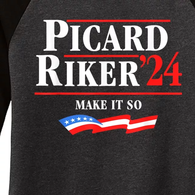 Picard Riker 2024 Make It So American Flag Funny Political Women's Tri-Blend 3/4-Sleeve Raglan Shirt