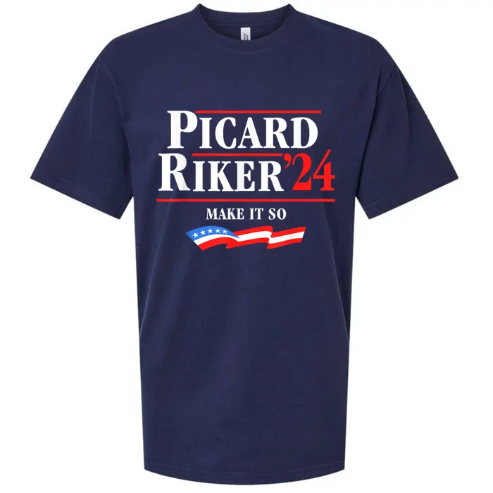 Picard Riker 2024 Make It So American Flag Funny Political Sueded Cloud Jersey T-Shirt