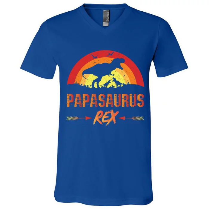 Papasaurus Rex 2 Sunset Tee For Fathers Day Daddysaurus Cute Gift V-Neck T-Shirt