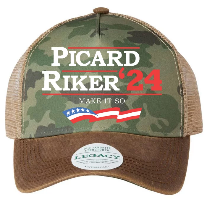 Picard Riker 2024 Make It So American Flag Funny Political Legacy Tie Dye Trucker Hat